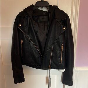 Blank NYC Black Faux Leather Moto Jacket with Asymmetrical Zipper
